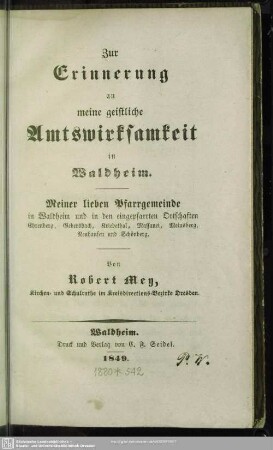 Geschichte der Parochie Waldheim besonders dasigen Kirchen-Neubaues