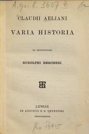 Varia historia : Ex recognitione Rudolphi Hercheri