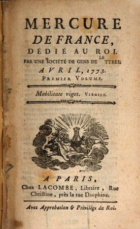 Mercure de France. 1773, 4, Vol. 1