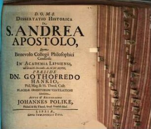 Dissertatio historica de S. Andrea Apostolo