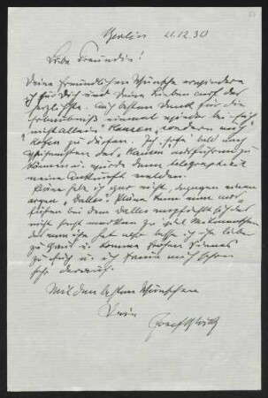 Brief von Josef Block an Margarete Hauptmann