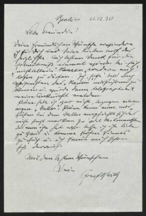Brief von Josef Block an Margarete Hauptmann