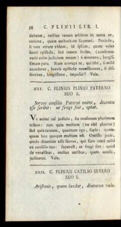 XXI. C. Plinius Plinio Paterno Suo S.