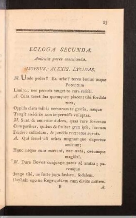 De Amicitia. Ecloga Secunda.