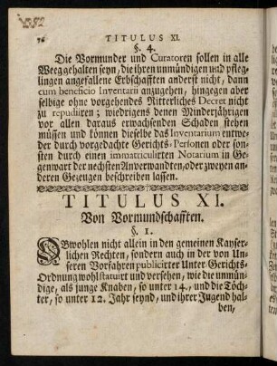 76-85, Titulus XI. Von Vormundschafften. - Titulus XII. Von Curatoren.