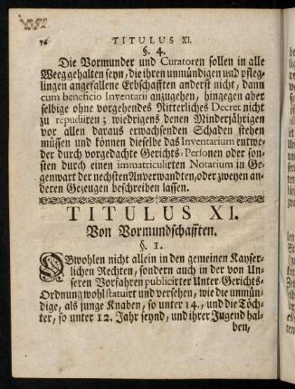 76-85, Titulus XI. Von Vormundschafften. - Titulus XII. Von Curatoren.