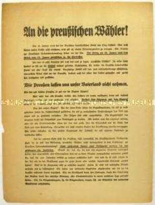 Aufruf der Deutschen Demokratischen Partei zur Wahl der preußischen Landesversammlung 1919