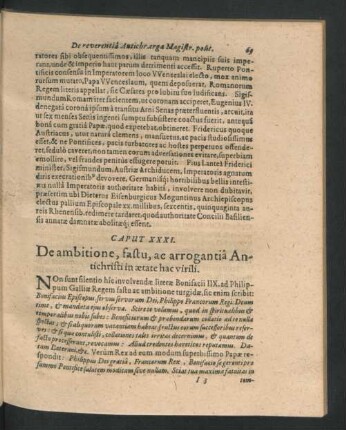 Caput XXXI. De ambitione, statu, ac arrogantia Antichristi in aetate hac virili.