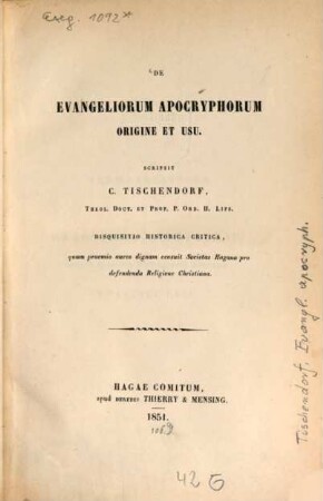 De Evangeliorum Apocryphorum origine et usu