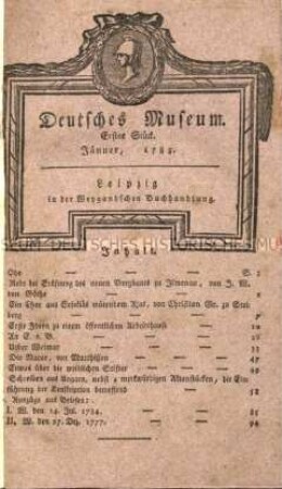 Deutsches Museum. 1. Band. 1.-6. Stück (Januar-Juni) 1785