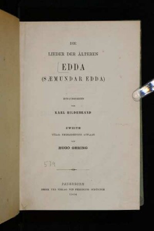 Die Lieder der älteren Edda : (Saemundar Edda)