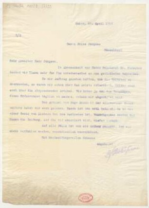 Brief an Fritz Jürgens : 20.04.1914
