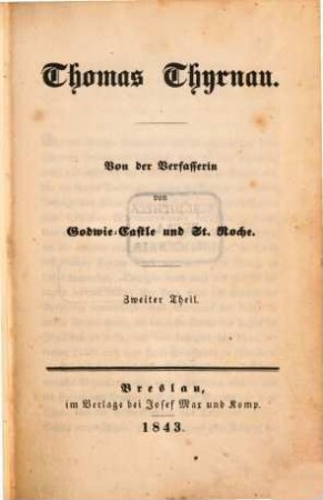 Thomas Thyrnau : von der Verfasserin von Godwie-Castle und St. Roche, 2. Theil