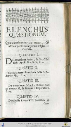Elenchus Quaestionum.