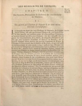 Chapitre II. Des Intéretsk Prétensions & Differens de l'Archeveché de Mayence.