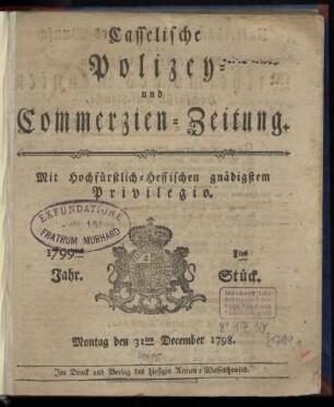 1tes Stueck, Montag den 31ten December 1798 (1799)