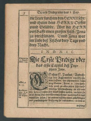 Die Erste Predigt uber das erste Capitel deß Propheten Jonae.