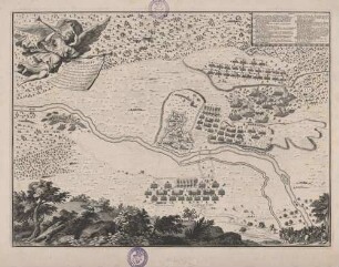 "Bataille de Sintzheim gagneé par l'Armeé du Roy, commandée par le Vicomte de Turenne, sur les Armeés Imperiales, et Lorraines, commandées par le Comte Caprara, et le Duc Charles de Lorraine [= Karl IV. von Lothringen], le 16. Juin 1674."