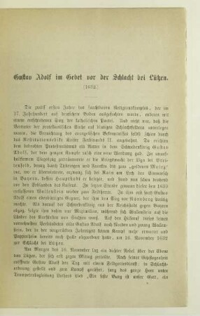 Gustav Adolf im Gebet vor der Schlacht bei Lützen. (1632)