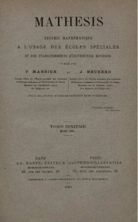 TOME DIXIÉME MARS 1890