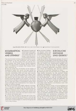Ecclesiastical vessels and utensils / Kirchliche Gefäße und Geräte