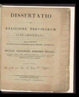 Dissertatio De Religione Trevirorum Ante-Christiana