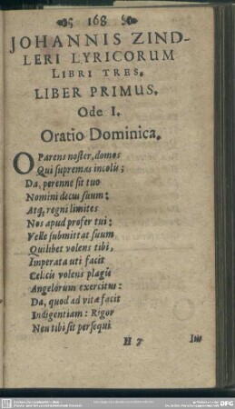 Johannis Zindleri Lyricorum Libri Tres