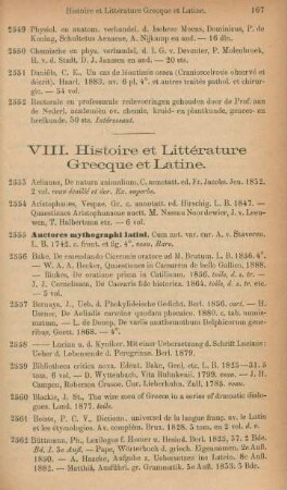 VIII. Histoire et littérature Grecque et Latine