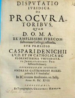 Dispvtatio Ivridica De Procvratoribvs