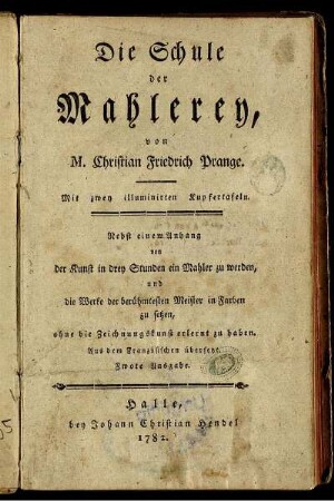 Die Schule der Mahlerey : Mit zwey illuminirten Kupfertafeln