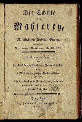Die Schule der Mahlerey : Mit zwey illuminirten Kupfertafeln