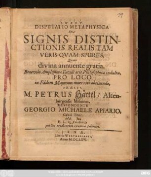 Disputatio Metaphysica De Signis Distinctionis Realis Tam Veris Quam Spuriis