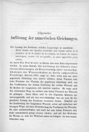 Allgemeine Auflösung der numerischen Gleichungen. (1841)