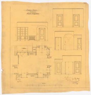 Wohnhaus Kretzer, Berlin-Tiergarten: Vorplatz im Dachgeschoss: Grundriss, 4 Wandansichten 1:25