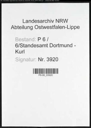Sterberegister Standesamt Dortmund-Kurl (XV)
