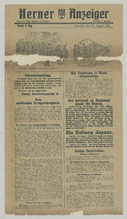 "Vom serbischen Kriegsschauplatz. Der Aufstand im Kaukasus gegen die Russen."