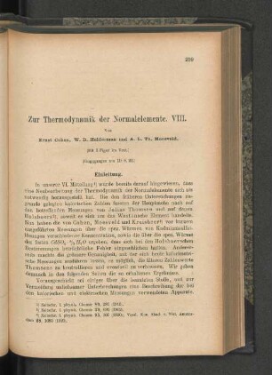 Zur Thermodynamik der Normalelemente. VIII.