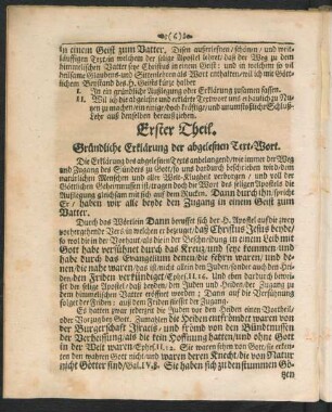 Erster Theil. Gründliche Erklärung der abgelesnen Text-Wort