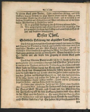 Erster Theil. Gründliche Erklärung der abgelesnen Text-Wort