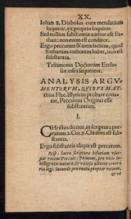 Analysis Argumentorum, Quibus Matthias Flac. Illyricus probare conatur, Peccatum Origins esse substantiam,