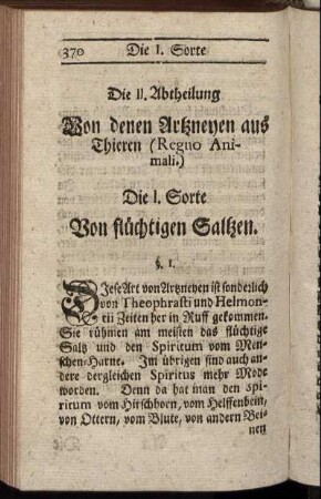 Die II. Abtheilung. Von denen Artzneyen aus Thieren (Regno Animali.)