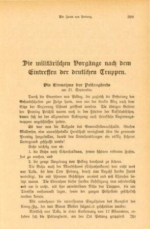 Die militärischen Vorgänge nach dem Eintreffen der deutschen Truppen