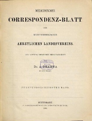 Medicinisches Correspondenzblatt des Württembergischen Ärztlichen Landesvereins. 65. 1895