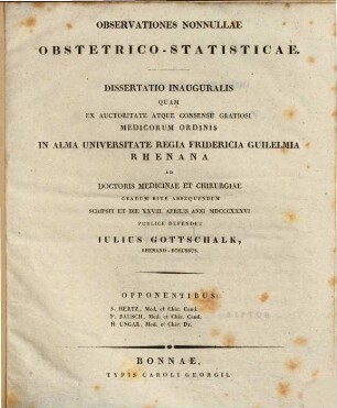 Observationes nonnullae obstetrico-statisticae : Dissertatio inauguralis