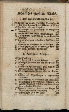 Inhalt des zwölften Stüks.