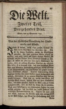 Dreizehendes Blat. Erfurt, den 29. Septembr. 1753.