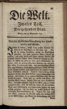 Dreizehendes Blat. Erfurt, den 29. Septembr. 1753.