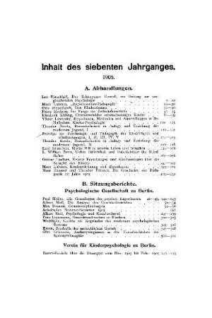 Inhalt des siebenten Jahrganges