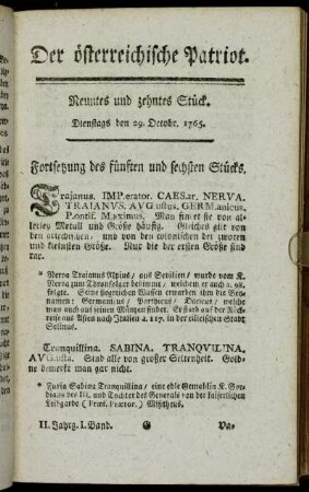 Neuntes und zehntes Stück. Dienstags den 29. Octobr. 1765. - Dreyzehentes Stück. Dienstags den 12. November. 1765.