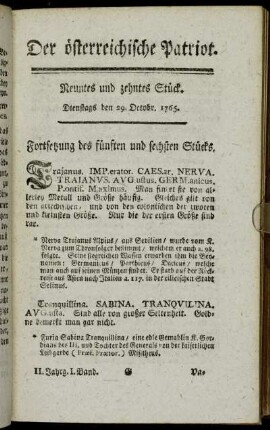 Neuntes und zehntes Stück. Dienstags den 29. Octobr. 1765. - Dreyzehentes Stück. Dienstags den 12. November. 1765.